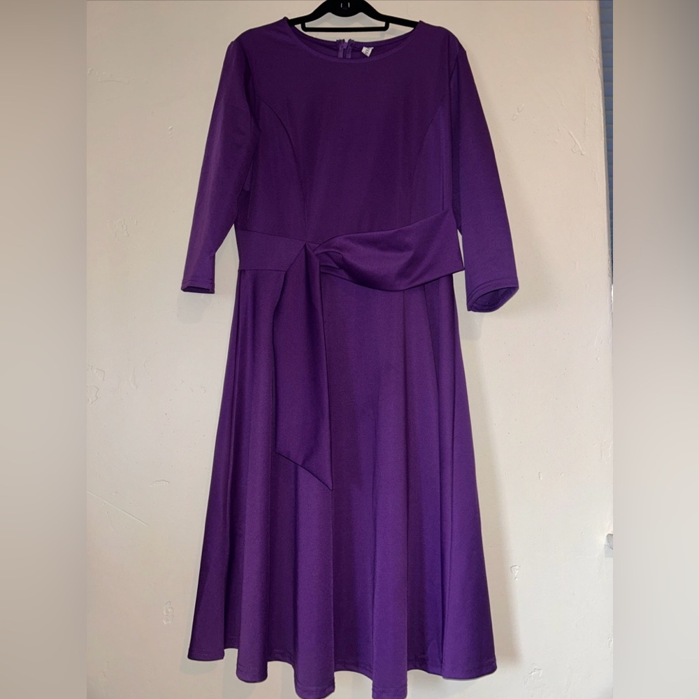 Fenjar Purple 3/4 Sleeve Women's Midi Dress Sz Large